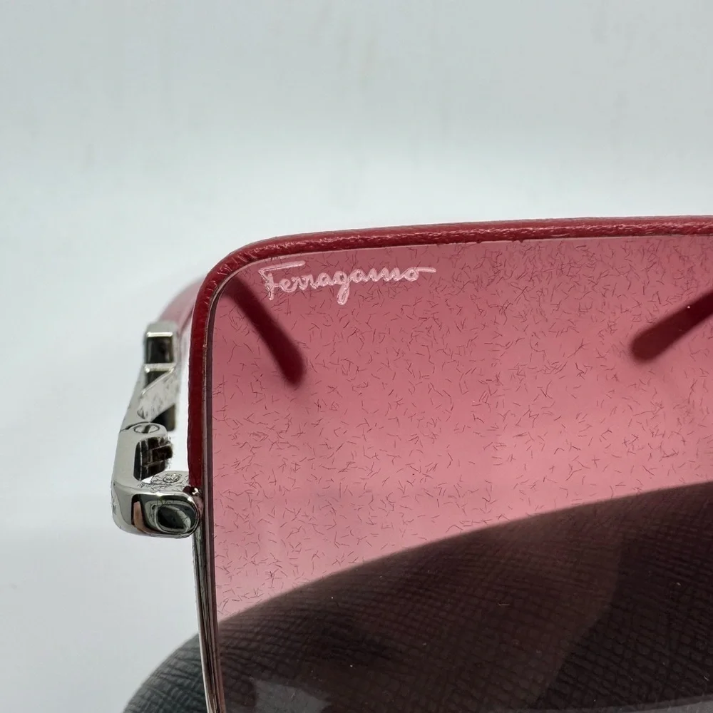 Salvatore Ferragamo Sunglasses Silver Frame /Red Pink Gradient Rectangle New!